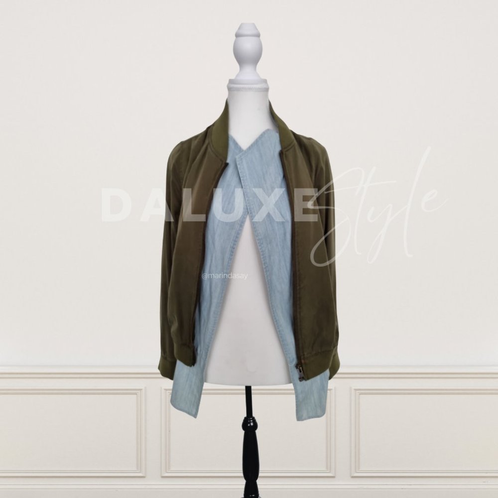 UNIQUE Central Park West Jacket Army Green with Denim Lining Underlay